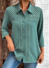 Rotita Patchwork türkisfarbenes Hemd mit 3/4-Ärmeln und Knöpfen