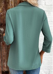 Turquoise tops,Plain Color tops,ROTITA Patchwork Turquoise Button 3/4 Sleeve Shirt