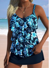 ROTITA Navy Random Floral Print Mid Waisted Tankini Set