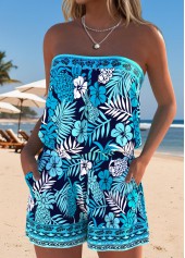 Navy swimwear,Floral swimwear,Plants swimwear,ROTITA Navy Ruched Floral Print One Piece Swimwear