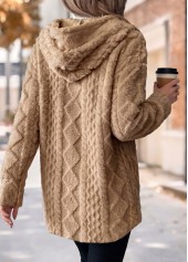 Light Coffee tops,Plain Color tops,ROTITA Tummy Coverage Light Coffee Hooded Long Sleeve Coat