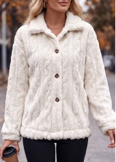 White tops,Plain Color tops,Tummy Coverage White Turn Down Collar Long Sleeve Coat