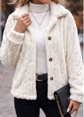 White tops,Plain Color tops,Tummy Coverage White Turn Down Collar Long Sleeve Coat