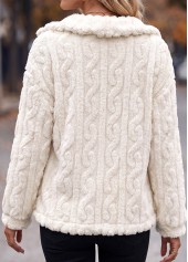 White tops,Plain Color tops,Tummy Coverage White Turn Down Collar Long Sleeve Coat
