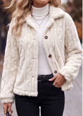 Tummy Coverage White Turn Down Collar Long Sleeve Coat
