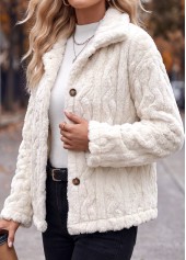 White tops,Plain Color tops,Tummy Coverage White Turn Down Collar Long Sleeve Coat