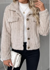 Button Beige Turn Down Collar Long Sleeve Coat