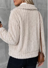 Beige tops,Plain Color tops,Button Beige Turn Down Collar Long Sleeve Coat
