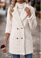 White tops,Plain Color tops,Tummy Coverage White Turn Down Collar Long Sleeve Coat