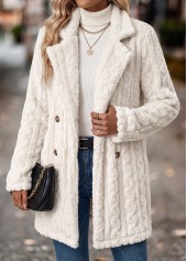 Tummy Coverage White Turn Down Collar Long Sleeve Coat