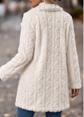 White tops,Plain Color tops,Tummy Coverage White Turn Down Collar Long Sleeve Coat