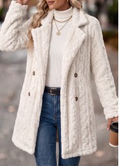 White tops,Plain Color tops,Tummy Coverage White Turn Down Collar Long Sleeve Coat