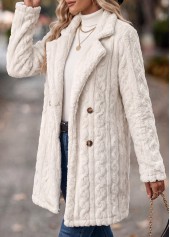 White tops,Plain Color tops,Tummy Coverage White Turn Down Collar Long Sleeve Coat