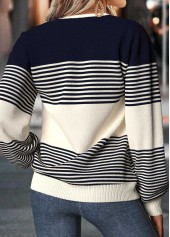 Navy tops,Striped tops,Geometric tops,ROTITA Tummy Coverage Striped Navy Split Neck Long Sleeve Sweater