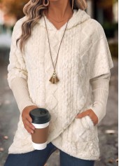 Beige tops,Plain Color tops,ROTITA Fake 2in1 Beige Long Sleeve Hoodie