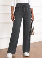 Dark Grey bottoms,Plain Color bottoms,Dark Grey Straight Leg Elastic Waist High Waisted Pants