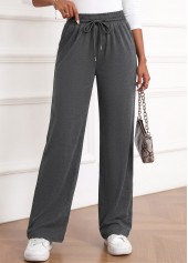 Dark Grey Straight Leg Elastic Waist High Waisted Pants