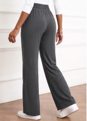 Dark Grey bottoms,Plain Color bottoms,Dark Grey Straight Leg Elastic Waist High Waisted Pants