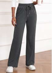 Dark Grey bottoms,Plain Color bottoms,Dark Grey Straight Leg Elastic Waist High Waisted Pants