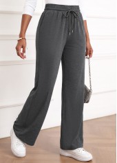 Dark Grey bottoms,Plain Color bottoms,Dark Grey Straight Leg Elastic Waist High Waisted Pants