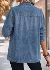 Blue tops,Plain Color tops,ROTITA Patch Pocket Blue Lapel Long Sleeve Coat