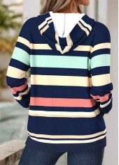 Navy tops,Striped tops,Geometric tops,ROTITA Kangaroo Pocket Striped Navy Split Neck Long Sleeve Hoodie