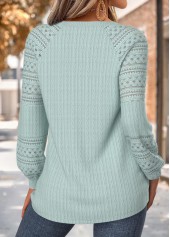 Green tops,Plain Color tops,ROTITA Button Green Round Neck Long Sleeve Sweatshirt