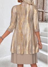 Light Camel dresses,Marble dresses,Everyday dresses,Casual dresses,ROTITA Plus Size Light Camel Marble Print Dress and Cardigan