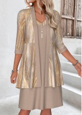 Light Camel dresses,Marble dresses,Everyday dresses,Casual dresses,ROTITA Plus Size Light Camel Marble Print Dress and Cardigan