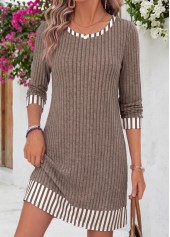 ROTITA Gray Brown Tummy Coverage Short Round Neck Dress