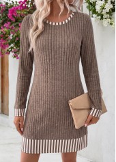 Gray Brown dresses,Plain Color dresses,Everyday dresses,Casual dresses,ROTITA Gray Brown Tummy Coverage Short Round Neck Dress