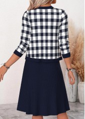Navy dresses,Plaid dresses,Geometric dresses,Everyday dresses,Casual dresses,ROTITA Navy Plaid Two-piece Round Neck Dress and Cardigan