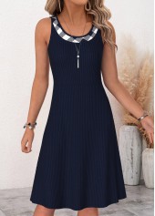 Navy dresses,Plaid dresses,Geometric dresses,Everyday dresses,Casual dresses,ROTITA Navy Plaid Two-piece Round Neck Dress and Cardigan