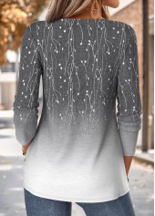 Grey tops,Ombre tops,ROTITA Ombre Grey V Neck Long Sleeve T Shirt