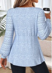 Light Blue tops,Plain Color tops,ROTITA Layered Light Blue Round Neck Long Sleeve T Shirt