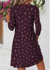 Dark Purple dresses,Floral dresses,Plants dresses,Everyday dresses,Casual dresses,ROTITA Dark Purple Floral Print Tuck Stitch Short Dress