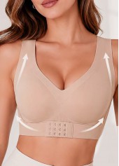 Skin Color V Neck Front Hook Bra