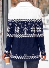 Navy tops,Christmas tops,ROTITA Curved Hem Snowflake Print Navy Long Sleeve T Shirt