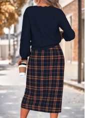 Navy dresses,Plaid dresses,Geometric dresses,Everyday dresses,Casual dresses,ROTITA Navy Plaid Two-piece V Neck Dress and Cardigan