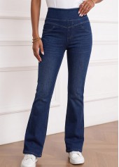 ROTITA Denim Blue Flare Leg Elastic Waist High Waisted Jeans