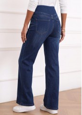 Denim Blue bottoms,Plain Color bottoms,ROTITA Denim Blue Flare Leg Elastic Waist High Waisted Jeans