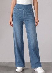 ROTITA Denim Blue Straight Leg Elastic Waist High Waisted Jeans