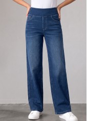 ROTITA Denim Blue Straight Leg Elastic Waist High Waisted Jeans