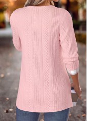 Light Pink tops,Plaid tops,Geometric tops,ROTITA Plaid Light Pink Round Neck Fake Two Piece Twinset
