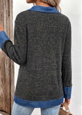 Black tops,Contrast Color tops,Tummy Coverage Black Lapel Long Sleeve Coat