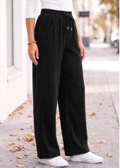 Black bottoms,Plain Color bottoms,Black Straight Leg Elastic Waist High Waisted Pants