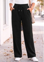 Black bottoms,Plain Color bottoms,Black Straight Leg Elastic Waist High Waisted Pants