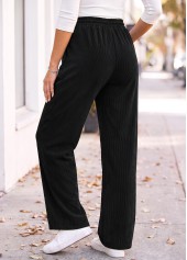 Black bottoms,Plain Color bottoms,Black Straight Leg Elastic Waist High Waisted Pants