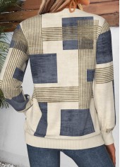 Multi Color tops,Geometric tops,ROTITA Tummy Coverage Geometric Print Multi Color Round Neck Sweatshirt