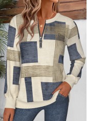 Multi Color tops,Geometric tops,ROTITA Tummy Coverage Geometric Print Multi Color Round Neck Sweatshirt